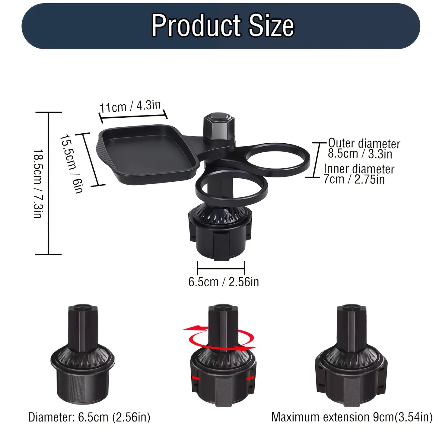 3-in-1 Car Cup Holder Tray