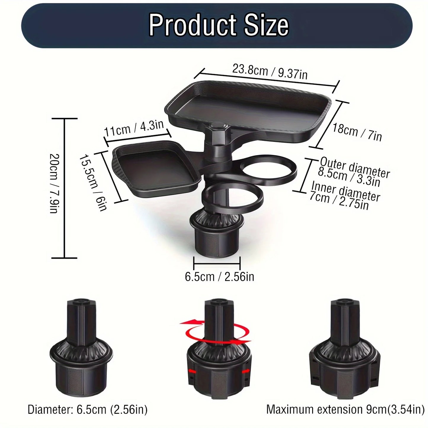 3-in-1 Car Cup Holder Tray