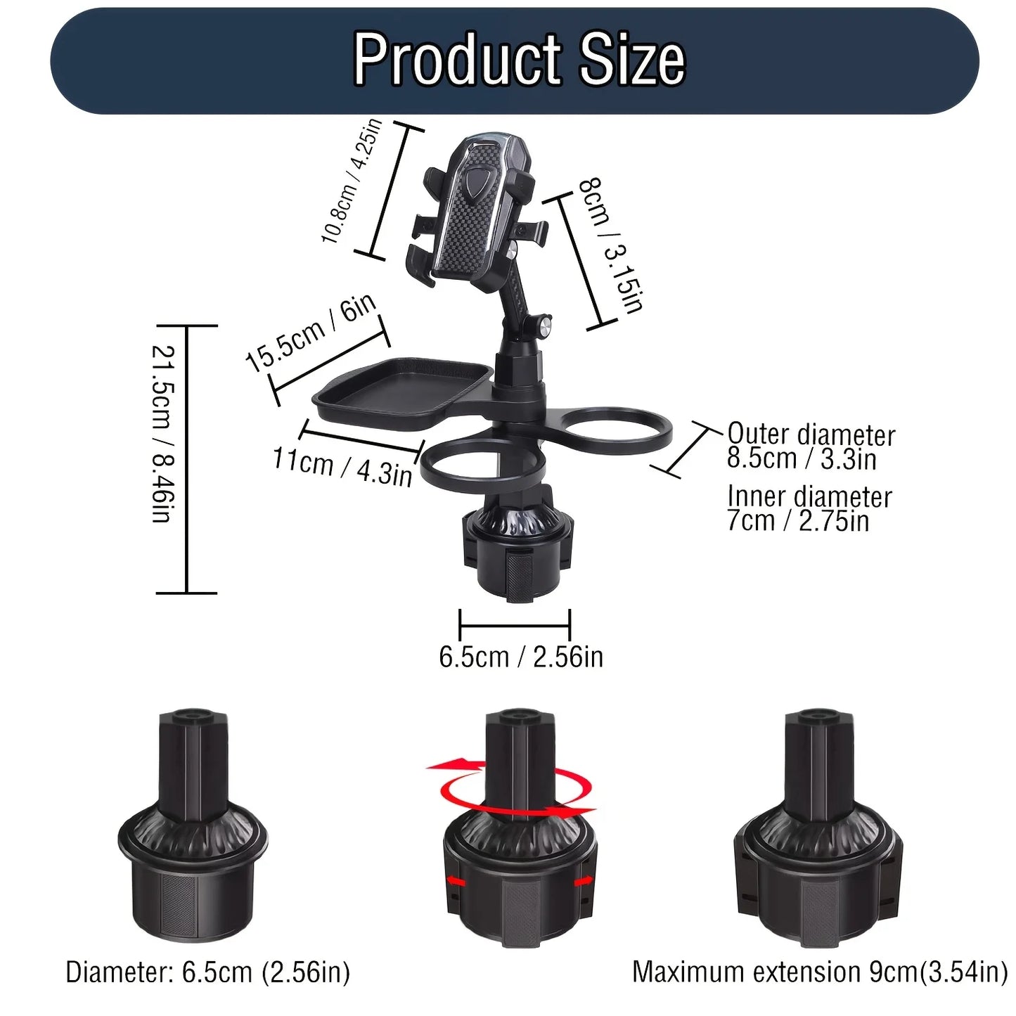 3-in-1 Car Cup Holder Tray