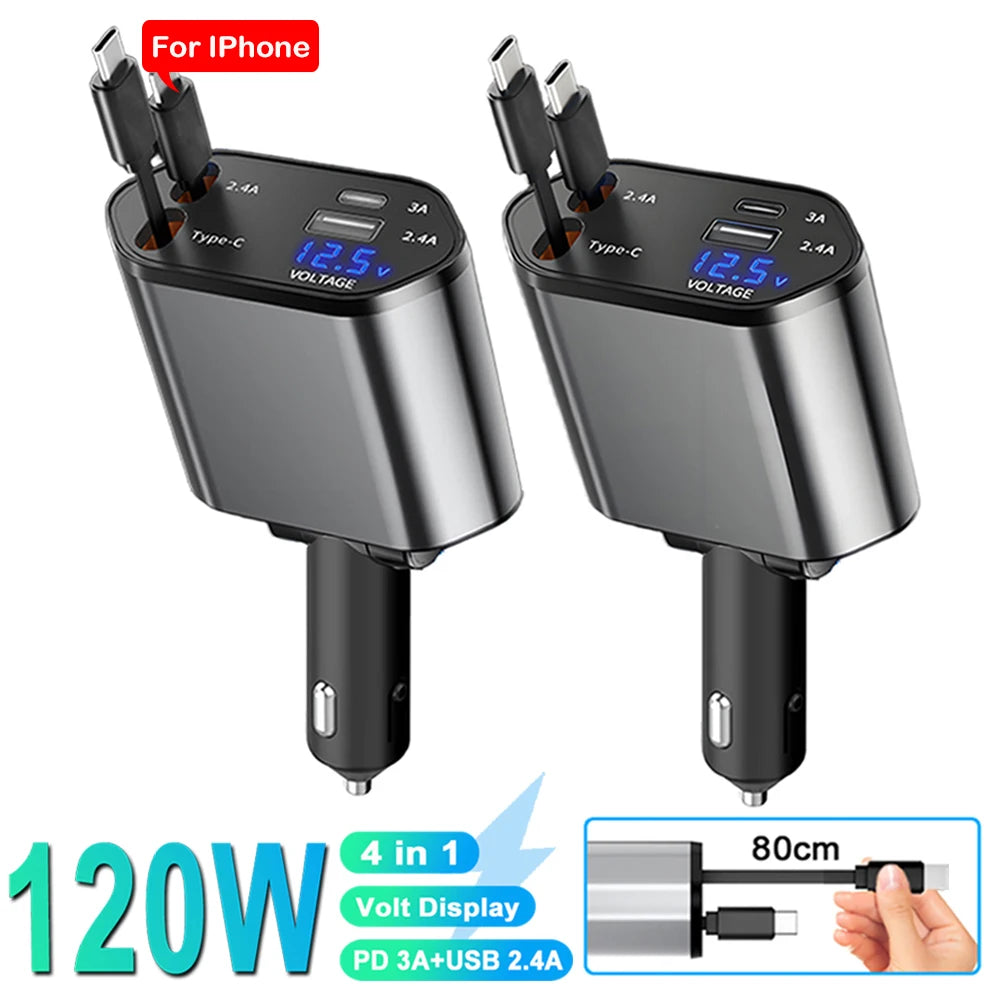 120W 4-in-1 Car Phone Charger