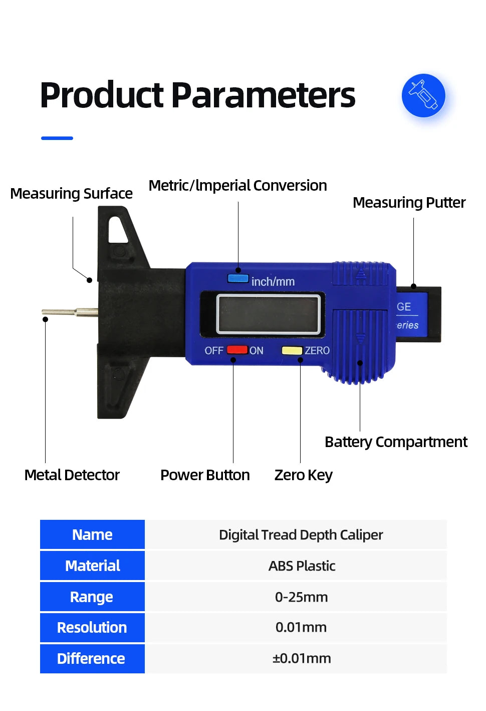 Digital Tyre Tread Depth Gauge