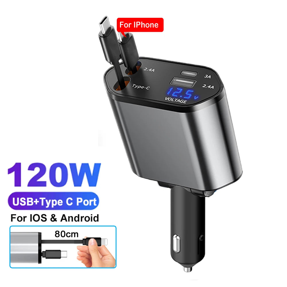120W 4-in-1 Car Phone Charger