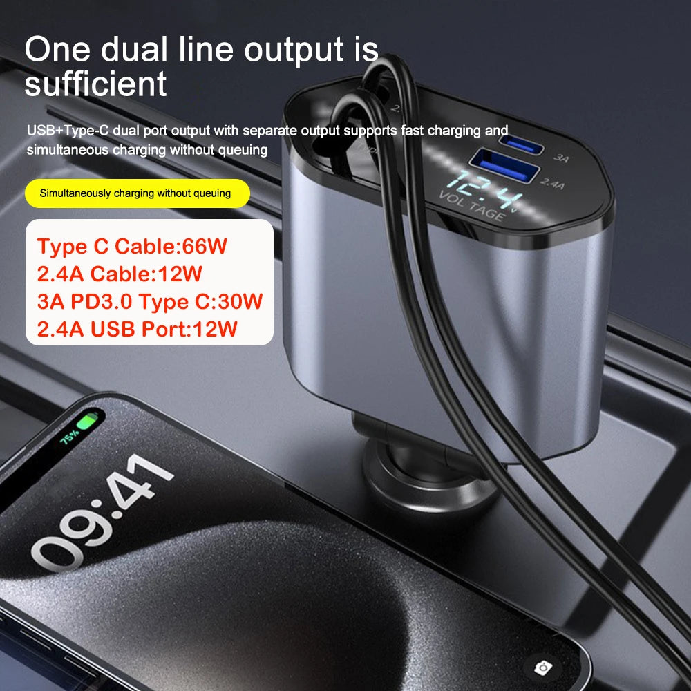 120W 4-in-1 Car Phone Charger