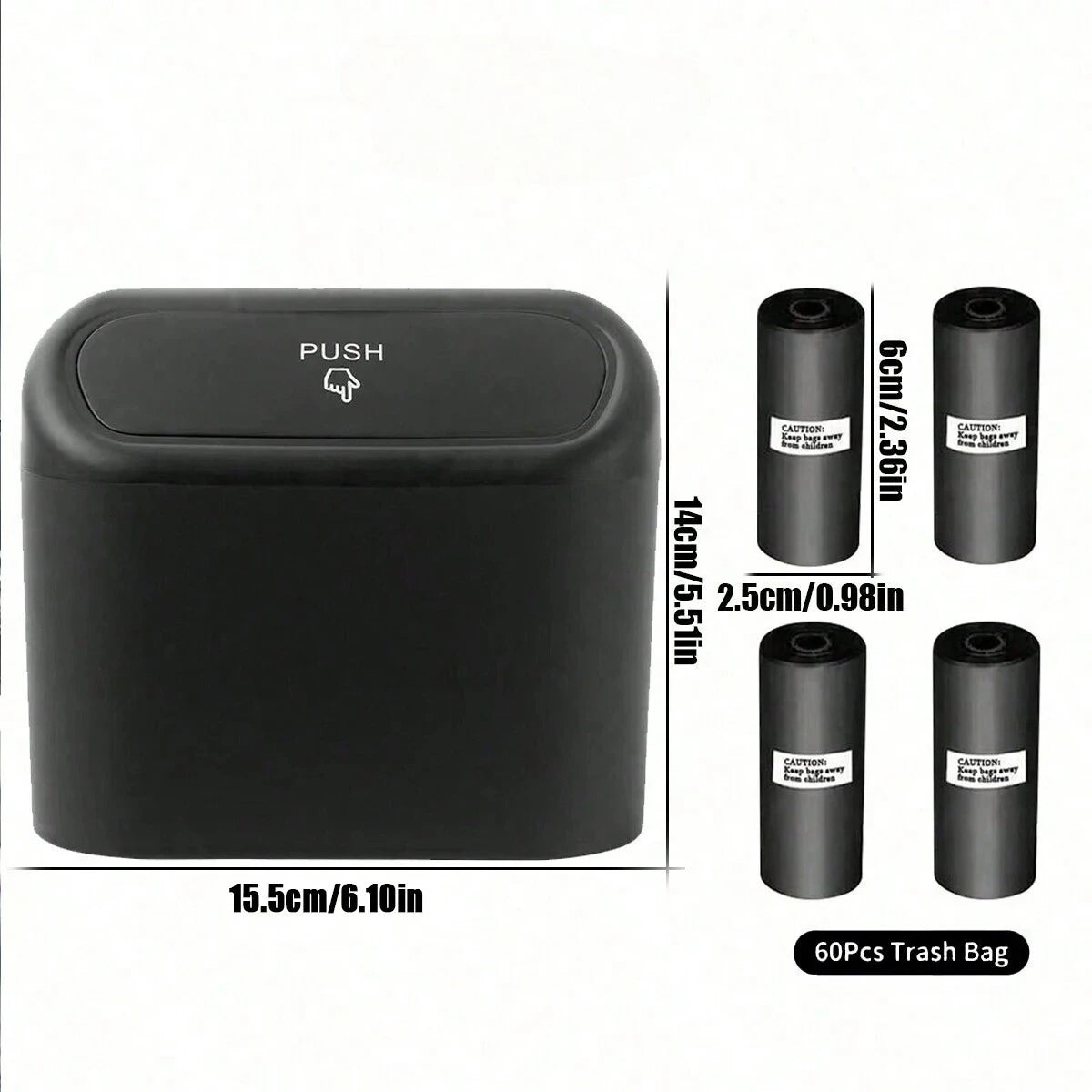 Compact Car Bin with Lid & Liner Bags