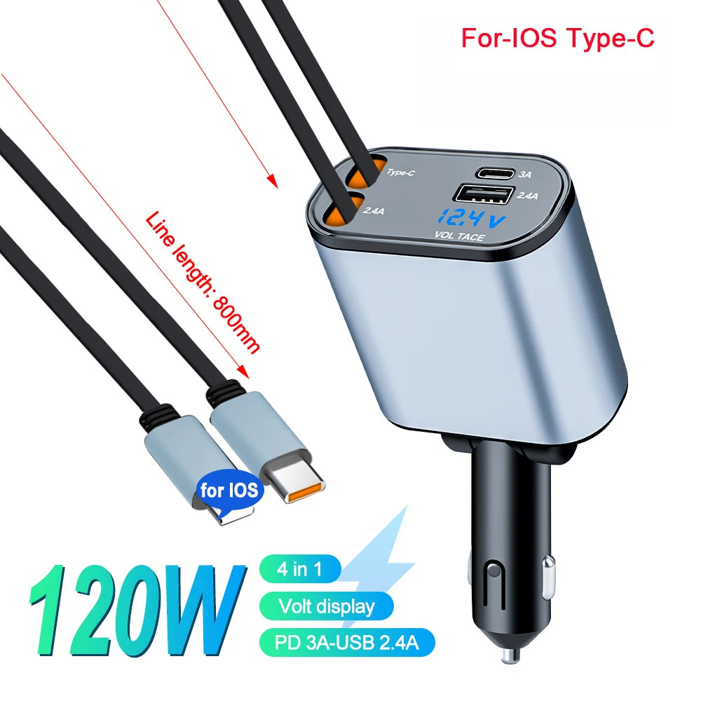 4-in-1 Retractable Car Charger
