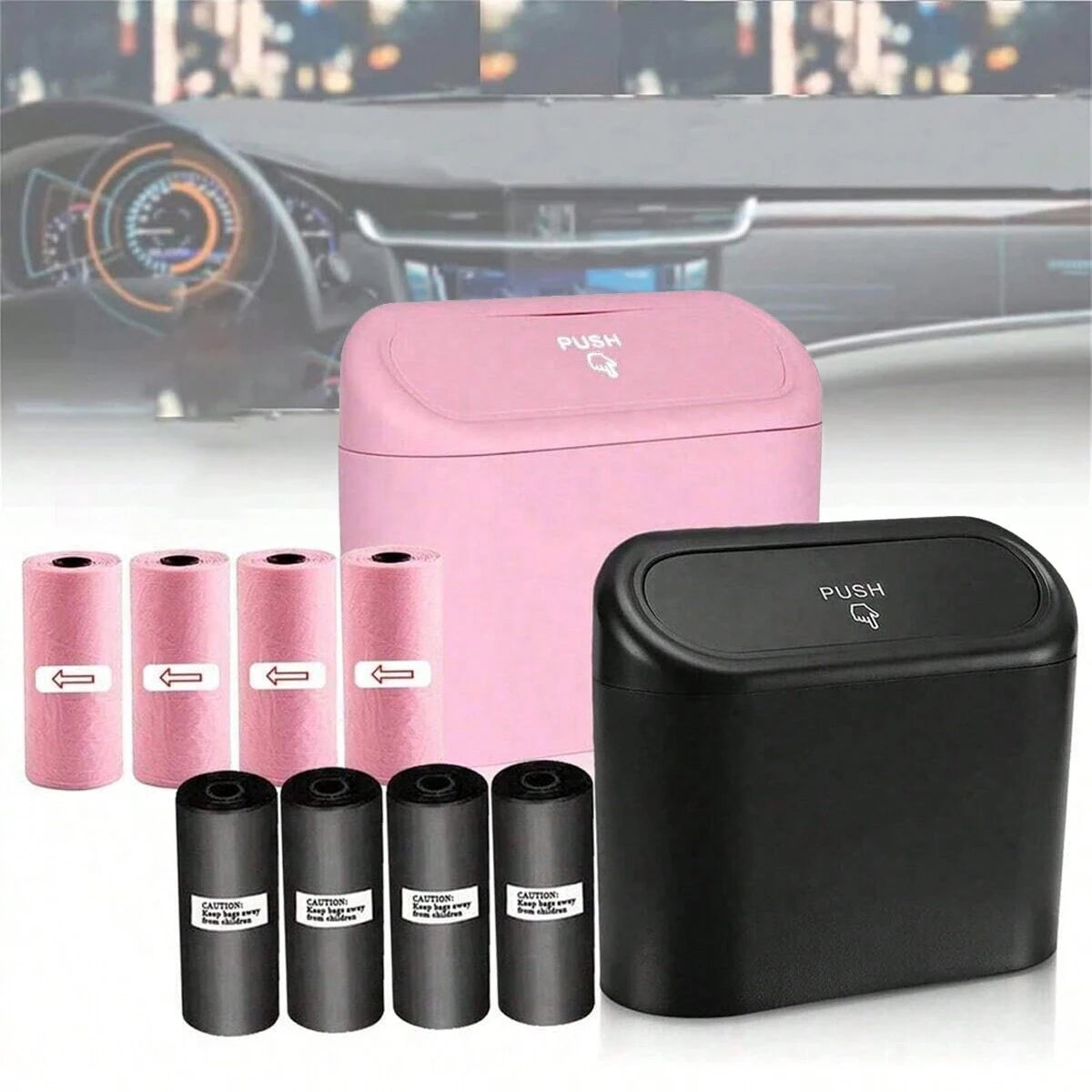 Compact Car Bin with Lid & Liner Bags