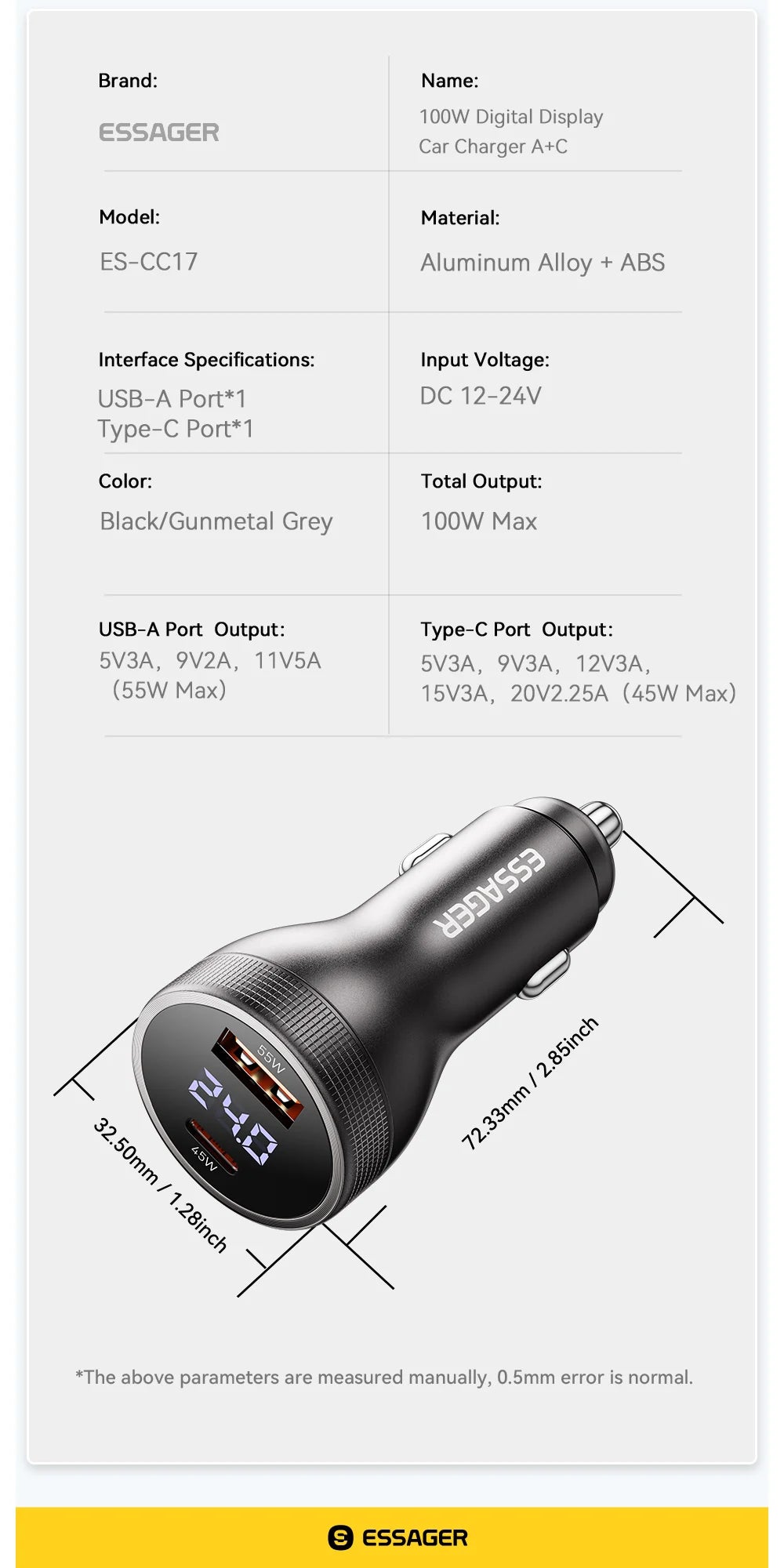 Essager 100W USB-C Car Charger