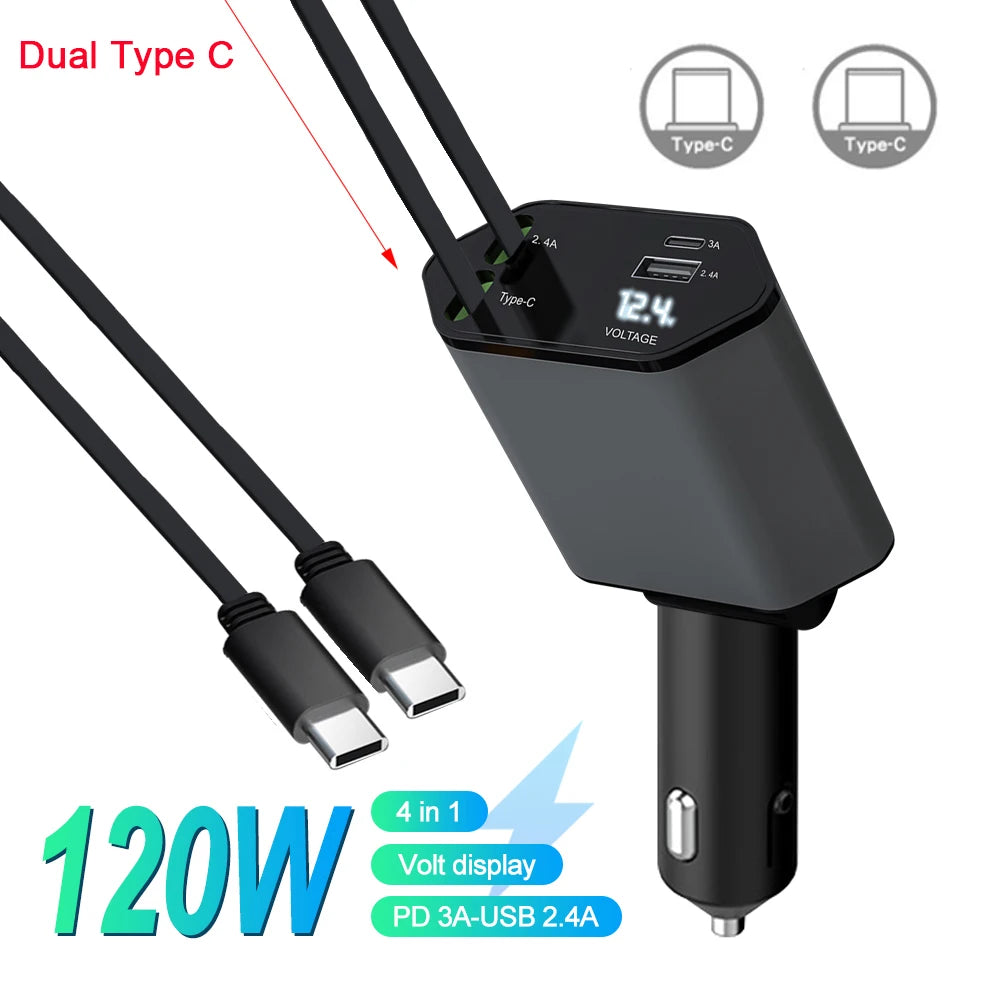4-in-1 Retractable Car Charger